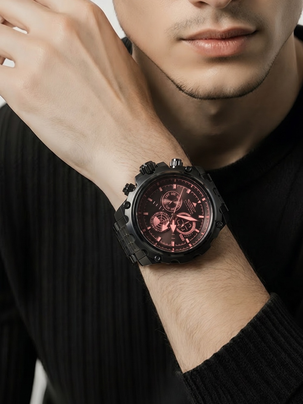 Invicta Black Stainless Chronograph Watch with Pink Dial